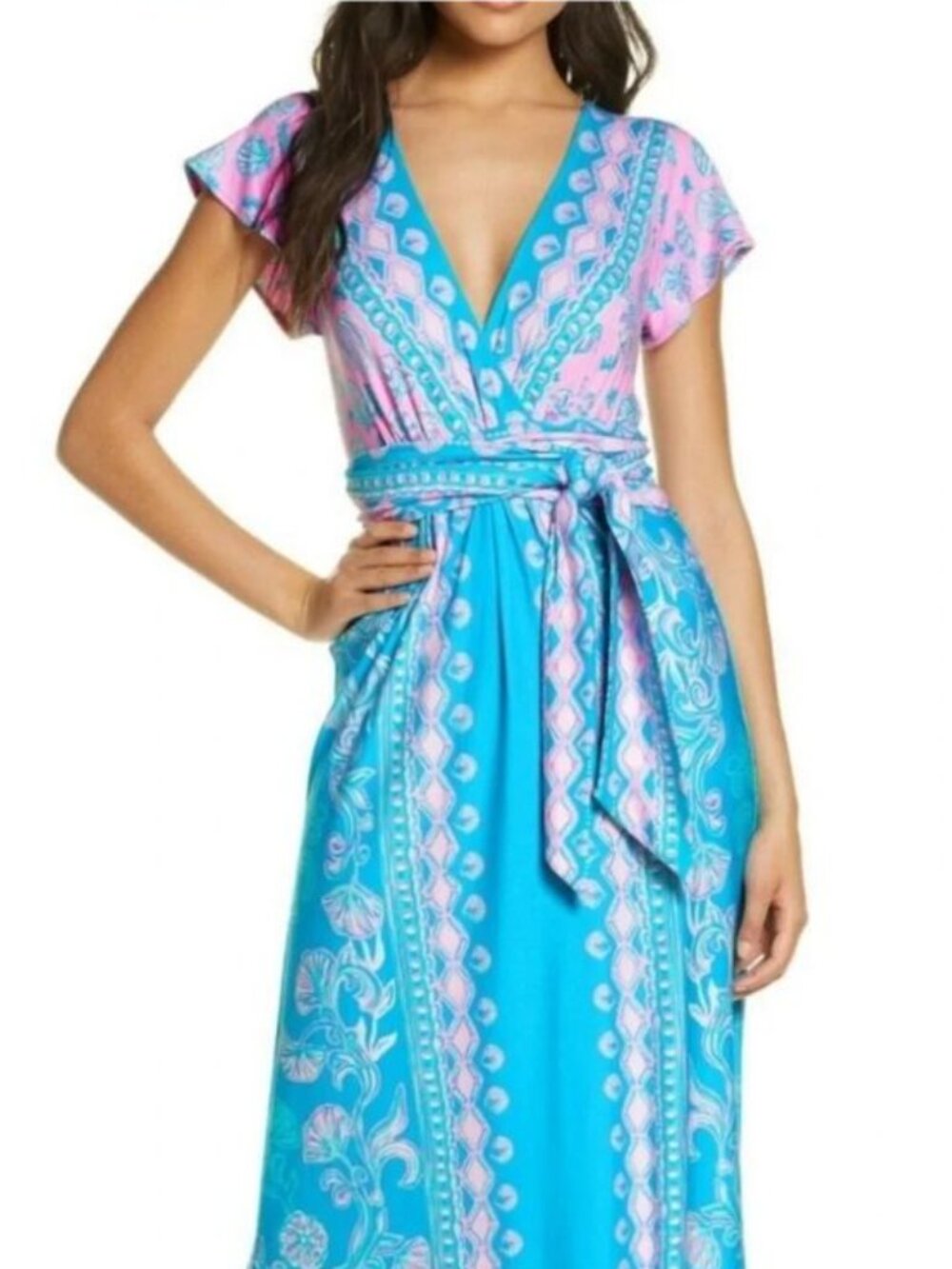 NWOT New Lilly Pulitzer Dress Pink Turquoise Aqua Esmarella Maxi Dress Size XL - Picture 6 of 16